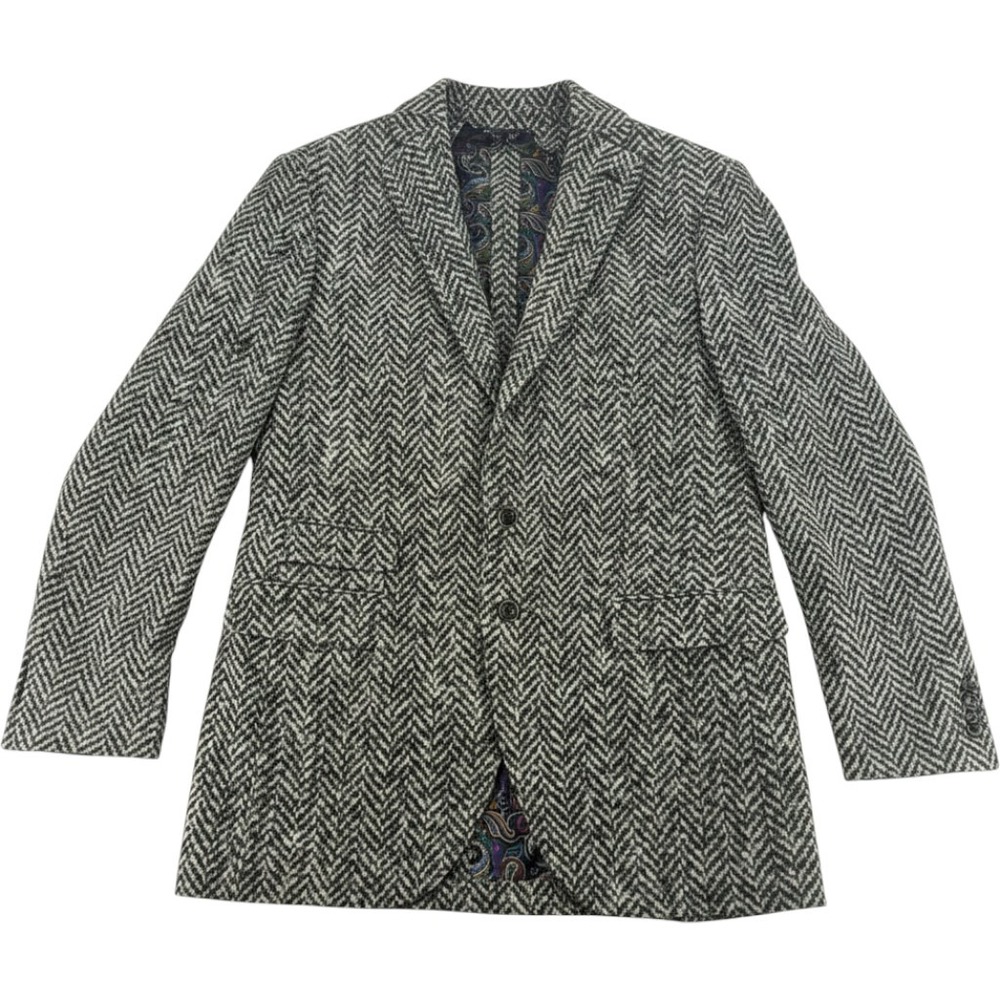 Alexander Julian Sport Coat 44L Herringbone Blazer Black White Paisley Lining